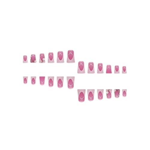 Image of French Tip Press on Nails White Fake Nails Short Nail with Rhinestone Design Flower Glue on Nails Glossy Reusable Artificial Acrylic Full Cover False Nail Duck Stick on Nails for Women Manicure 24Pcs