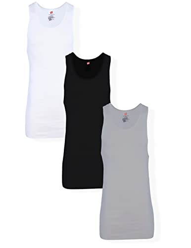Image of Hanes Men's Tall 100% Cotton Ribbed Tank Tagless Undershirts, Multipack