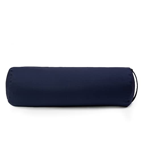Yoga Studio Yoga Bolster Cushion | EU Organic Buckwheat Hulls Filling | (GOTS Certified) | Removable Washable Organic Cotton Outer Cover | Great for Yoga, Meditation (Navy Blue)