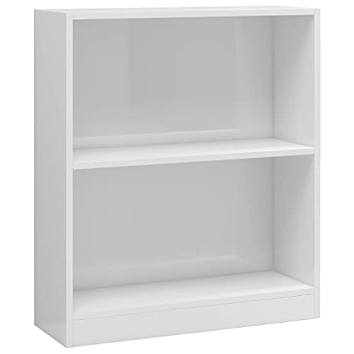 vidaXL High Gloss White Bookshelf with 2-Layer Design and Robust Top - Perfect for Living Room, Bedroom, Office, Hallway