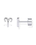 PAVOI Rhodium Plated 925 Sterling Silver Posts Zodiac Sign Flat Back Earring Studs | Birthday Gift for Women | Astrology Earring Pair | Aries