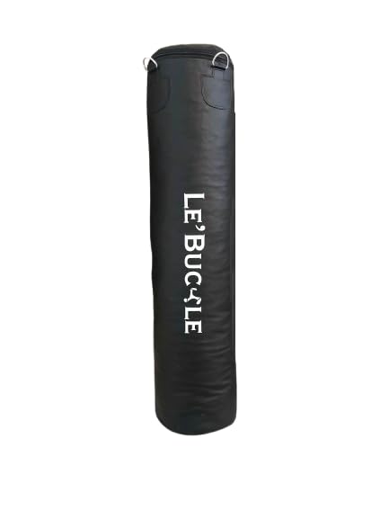 Image of Heavy Duty Punching Bag | PU Leather Heavy Boxing Bag | Black | Rust Free Hanging Chain for Boxing Training, Punching, Kickboxing, MMA etc. (Unfilled, 5 ft)