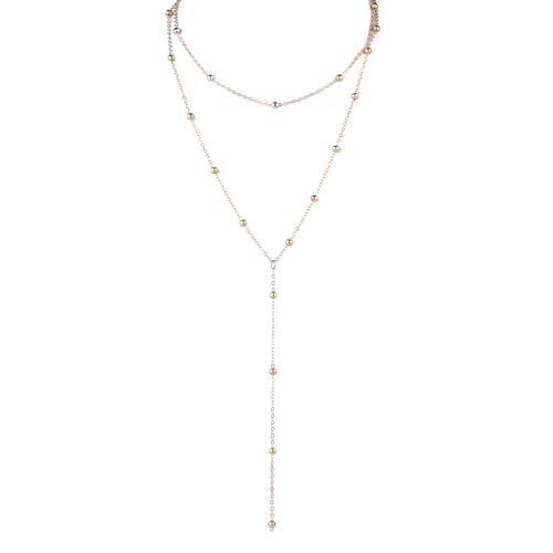 Mikovivi Collier Long Superposé pour Femme, Tendance en Forme de Y Colliers Lariat Simple Collier Pendentif Chaîne Perlée Cadeau de Bijoux Tendance (Or)
