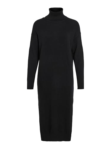 Vila Damen Viril Roll Neck L/S Midi Dress - Noos Kleid, Schwarz, L EU