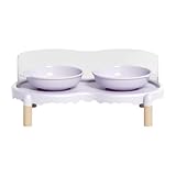predolo Elevated Cat Bowls, Pet Dishes, with 2 Bowls, with Splashproof Guard, Food and Water Bowl Set, Purple