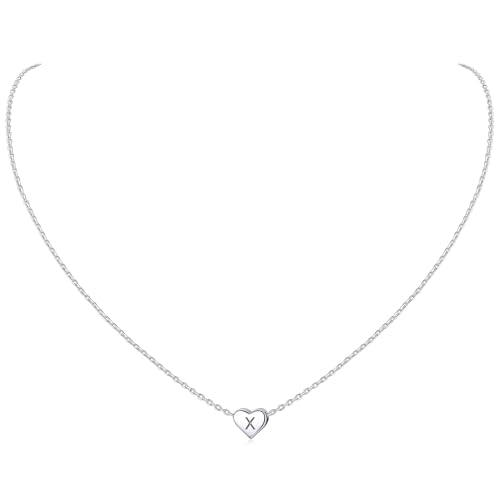 ChicSilver 925 Sterling Silver Heart Initial Necklaces for Women -Dainty Personalized Heart Pendant Letter Alphabet Necklace for Women 01. X Silver