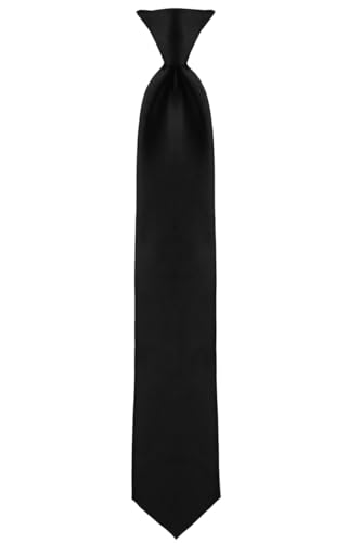 Umo Lorenzo Boys Black Clip on Tie Solid Necktie for Kids Ages 3-5, 6-10 and Toddlers 0-2