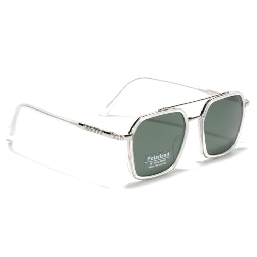 Image of Metal Square Frame Sunglasses Big Tr90 Double Bridge Polarized Sun Glasses TAC Lens Unisex Glasses