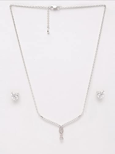 Clara 925 Sterling Silver Mila Pendant Earring Chain Jewellery Set | Platinum Plated, Swiss Zirconia | Gift for Women & Girls - Image 2