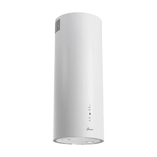 GURARI Campana de isla GCH I 385 36 WH Prime, campana redonda de isla de 36 cm, color blanco, tapa de techo, 1000 m³/h, 4 posiciones, pantalla, luces LED, extractor de bordes