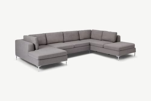 Image of Smith U Shape 7 Seater Corner RHS Fabric Sofa Set in Light Grey Color for Living Room, Couch Sofa for Living Room, Seven Seater Sofa