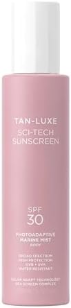 Tan-Luxe Sci-Tech Sunscreen Marine Mist Body, Clear, Lightweight Body Sunscreen Spray With Solar Adapt Technology, Water-Resistant, Reef Safe, Vegan, 6.76 fl. oz/200 ml Bottle