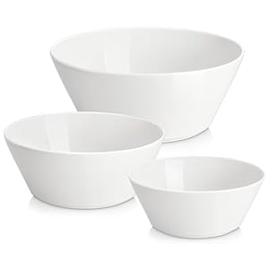 MALACASA Serving Bowls, Ceramic Mixing Bowls for Kitchen, 105/60/35 OZ White Bowls Set of 3, Microwave and Dishwasher Safe, Series Regular