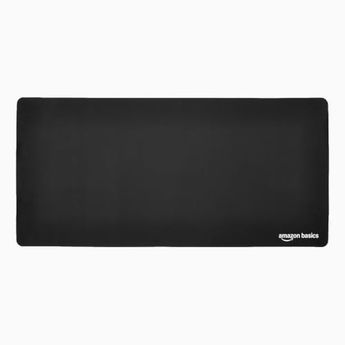 Image of Amazon Basics Extended Rectangular Mouse Pad with Smooth Cloth Surface and Non-Slip Rubber Base, Extended Size for Gaming, Office & Home Use, 35.5 x 16.88 Inches (Large), Black