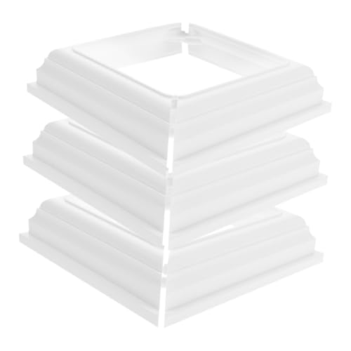 Amosfun 3 Stück Teiliges PVC Zaunpfosten Basisabdeckungs Weiß Geteilte Quadratische Pfostenverkleidung für Garten Terrasse Dekorativer Schutz und Stabile Bodenabdeckung