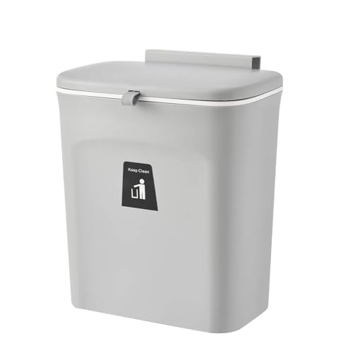 Poubelle Suspendue Cuisine 12L ,Poubelle Porte Cuisine avec Couvercle,Conception de porte coulissante anti-odeur,Adaptée à la cuisine,à la salle de bain,Au...