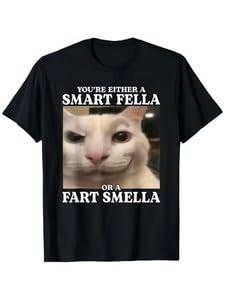Cotton Funny Cat Meme T-Shirt, You're Either a Smart Fella or a Fart-image-4
