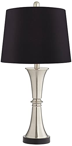 360 Lighting Seymore Modern Table Lamps 26" Tall Set Of 2 With Usb Charging Port Silver Led Touch On Off Black Faux Silk Drum Shade For Bedroom Living Room House Home Desk Bedside Nightstand #TOP5