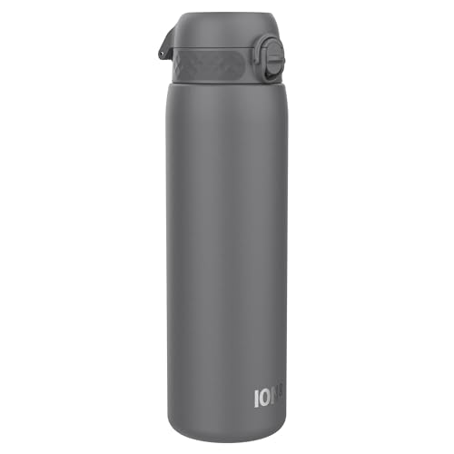 ION8 Botella Agua Inox Ligero de 1 Litro, Sin Aislamiento, a Prueba de Fugas, Fácil de Abrir, Cerradura Segura, Aptas para Lavavajillas, Resistente a Rayones, Gris