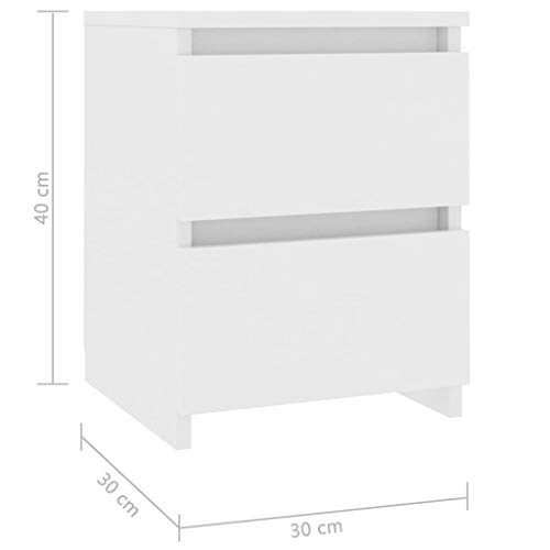 vidaXL 2X Tables de Chevet Table de Nuit Armoire de Chevet avec 2 Tiroirs Table de Canapé Salon Chambre à Coucher Maison Blanc 30x30x40 cm Aggloméré