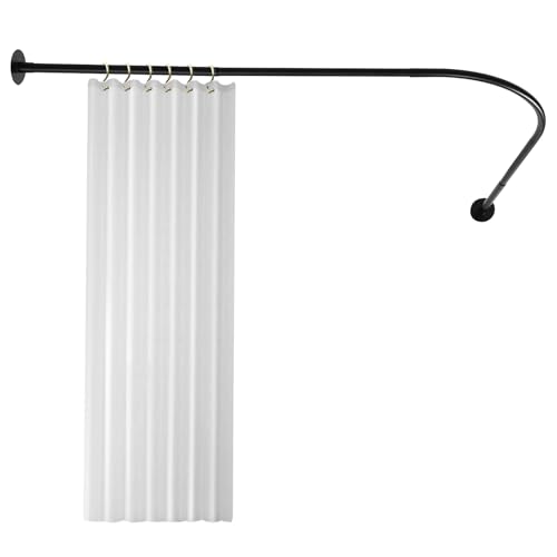 Barra de cortina de ducha, barra de cortina de ducha de acero inoxidable, barra de cortina de ducha ajustable, barra en ángulo, color negro, capacidad de carga de 8 kg, adecuada para baño, vestuarios