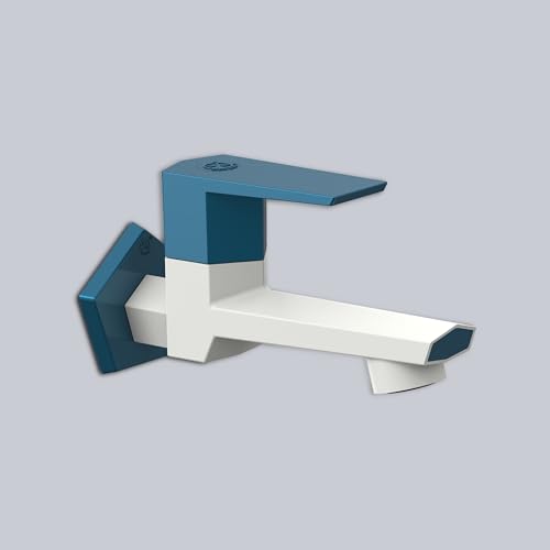 Image of RN PTMT Long Body Bib Cock for Bathroom | 15mm Long Body Foam Flow Water Tap with Flange | Luxury G20 Collection Faucet | High-Grade Engineering Polymer Tap (White Marine Blue Dual, Pack of 1)