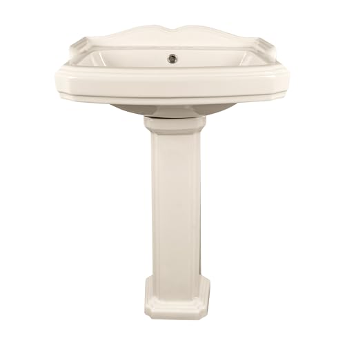 DeerValley 23x19 Inch Bone Pedestal Sink Combo, Ceramic Pedestal Sink for Bathroom with Overflow and 3 Faucet Holes, DV-1P522BN