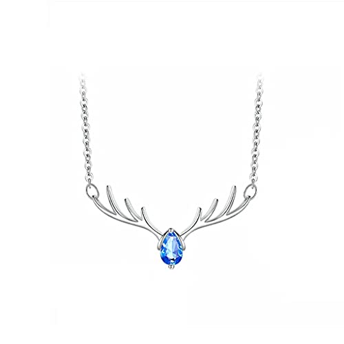 Colliers pour femmes en zircon bleu brillant et pendentif bois classique chic