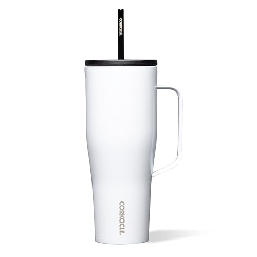 Corkcicle Gobelet de 887 ml avec poignée, blanc brillant, réutilisable, tasse de voyage en acier...