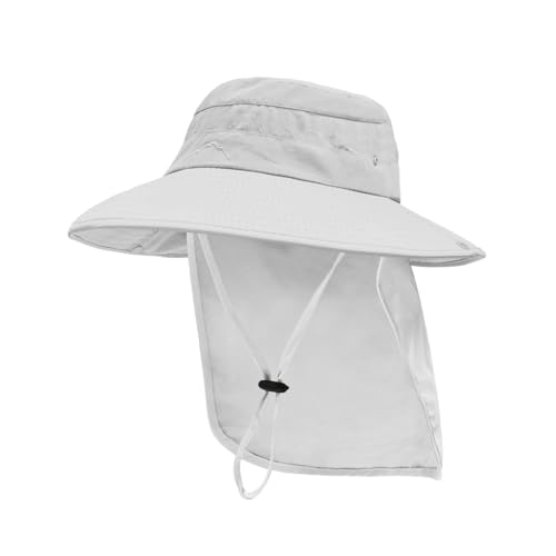 Sun Hats for Men Women, UPF50+ Protection Safari Hat,Wide Brim Fishing Hat with Neck Flap,Bucket Hats for Beach Hiking Lightgrey