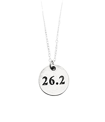 26.2 Round Pewter Pendant Necklace on Sterling Silver Flat Cable Chain - Round Pewter 26.2 Pendant on 18 inch Sterling Silver Flat Cable Chain