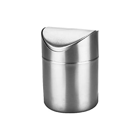 ETRAVEL Mini Desktop Bin with Lid, Brushed Stainless Steel Swing Bin Coffee Pods Tea Bags 12 * 12 * 16.5CM 1.5L Cover