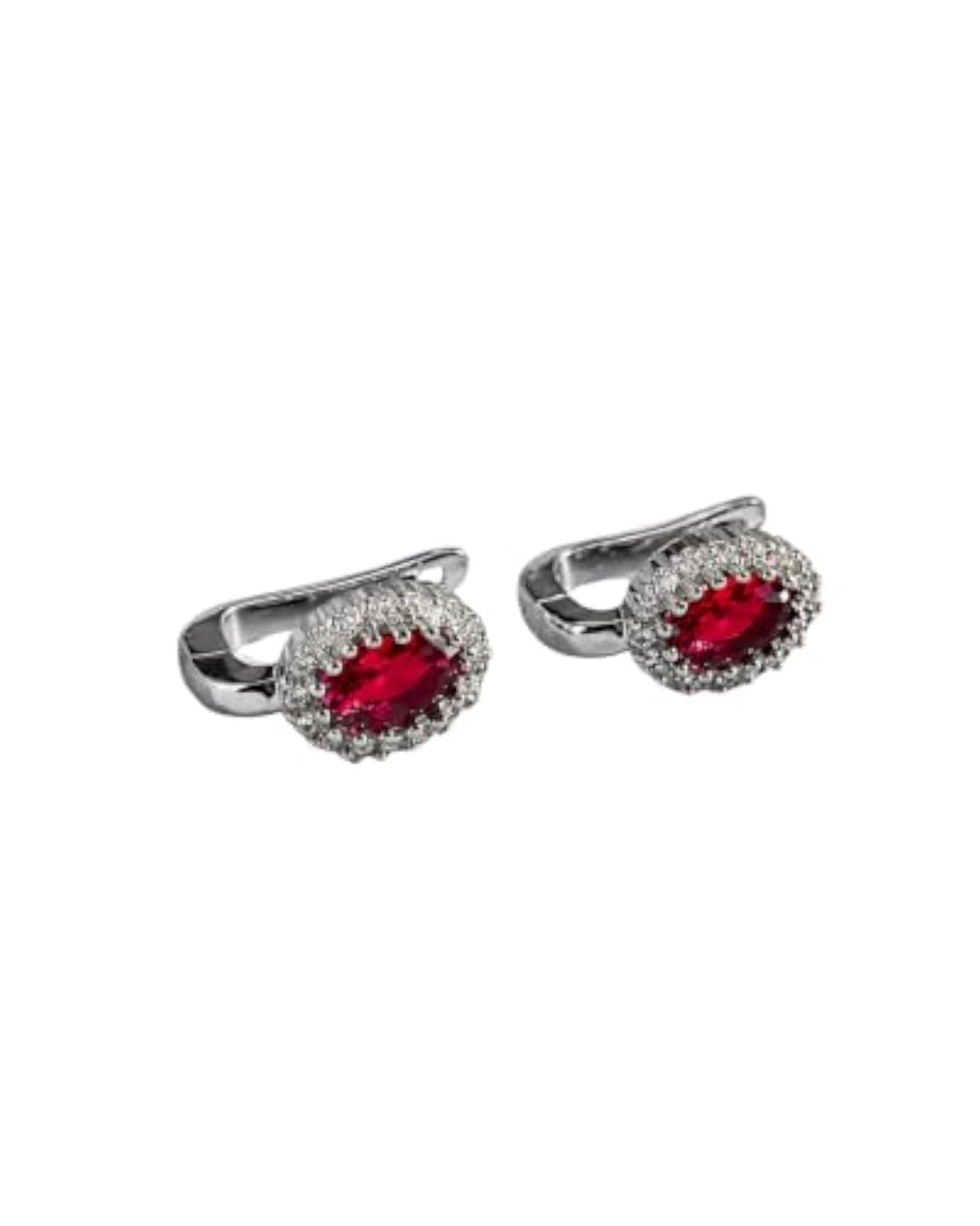 Women's 925 Sterling Silver Ruby Red Halo Leverback Earrings