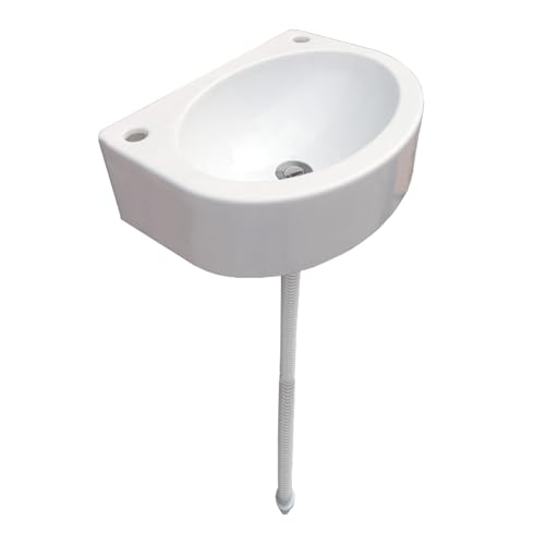 TYTFTDLD Lavabo semicircular, lavabo montado en la pared, lavabo pequeño,lavabo de plástico con drenaje,lavabo de baño,adecuado para uso interior y exterior[Tubo de drenaje de cabeza de acero 150cm]