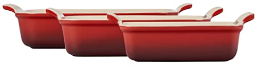 Le Creuset Stoneware Heritage Set 3 Rectangular Dishes, Cerise