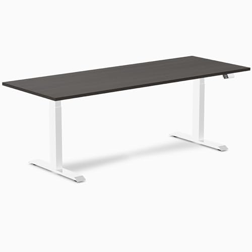 Image of Desky Electric Standing Desk, 78.7 inch Laminate Height Adjustable Sit Stand Desk, Dual Motor, 4 Memory Presets, Ergonomic Computer Workstation for Home Office - Burnished Wood Top and White Frame