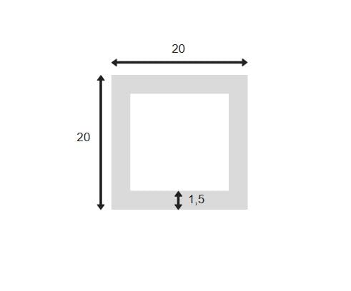 Tubo quadrato in acciaio inossidabile 304L 20x20x1,5 mm 1.000 mm