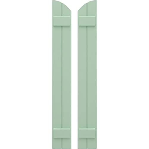 7"W x 42"H Americraft Two Board (2 Batten) Exterior Real Wood Joined Board-n-Batten Shutters w/Elliptical Top (Per Pair), Seaglass