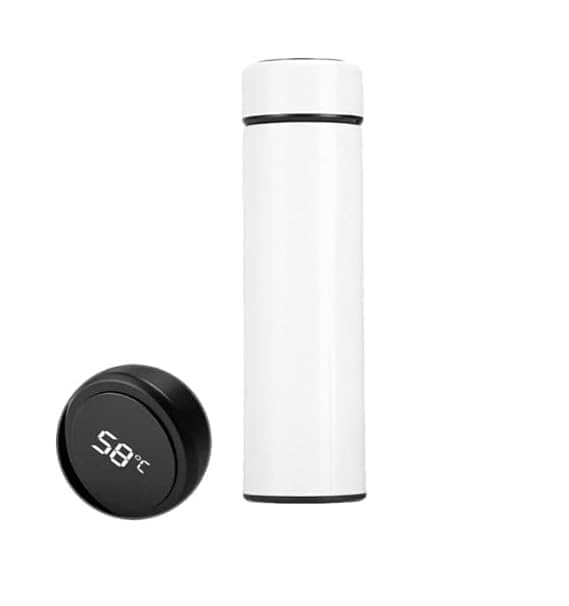 Image of Smart Temperature Water Bottle 500ml | LED Display Touch Lid | Vacuum Insulated Stainless Steel Flask | Keeps Drinks Hot & Cold | Travel, Gym, Office Use (White)