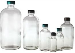 Qorpak GLC-01131 4oz Clear Boston Round Bottle with 22-400 Black Phenolic Cap, Case of 24