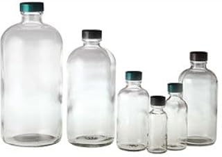 Qorpak GLC-01131 4oz Clear Boston Round Bottle with 22-400 Black Phenolic Cap, Case of 24