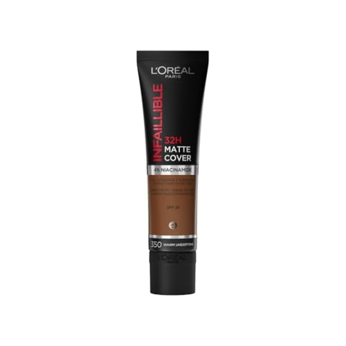 L'Oreal Paris Cover Liquid Foundation, With 4% Niacinamide, Long Lasting, Natural Finish, Available in 20 Shades, SPF 25, Infallible 32H Matte Cover, Shade 350, 30ml