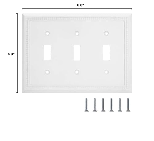 Image of Henne Bery Sunken Pearls Heavy Duty Decorative Wall Plate Switch Plate Outlet Cover (Triple Toggle, White)