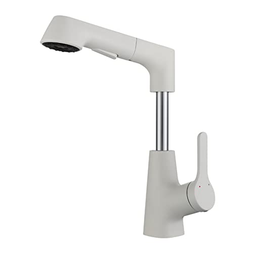Rubinetti con Estrazione Spruzzatore 360 ° Rotazione Bacino Miscelatore Rubinetto per Acqua Calda e Fredda Sollevabile Singola Maniglia Doppio Modo Rimorchiabile Lavello Spruzzatore, Bianco, HJUYJIA