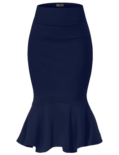 Image of HyBrid & Company Womens Premium Nylon Ponte Stretch Office Fishtail Pencil Skirt High Waist Made in The USA Below Knee