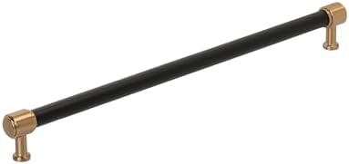 Signature Hardware 954064-18 Lazzara 18 Inch Center to Center Black Leather Appliance Pull - Brushed Gold