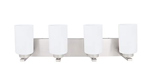 Image of Aspen Creative 62221, Four-Light Metal Bathroom Vanity Wall Light Fixture, 30 inch Wide, Transitional Design in Satin Nickel