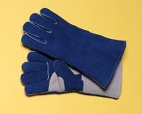 Blue 14" Premium Side Split Cowhide Cotton/Foam Lined Insulated Welders Gloves With Double Reinforced, Wing Thumb, Welted Fingers And Para-aramid synthetic fiber® Stitching (Carded)