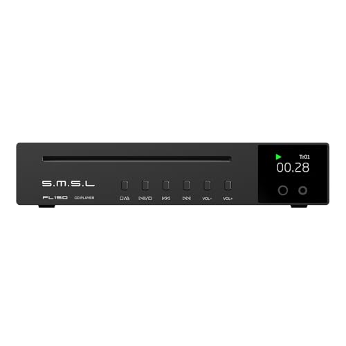 SMSL PL150 CD Player High Power CS43198 Decoder chip, Standard & Mini CDs, with RCA/3.5mm & 4.4mm Headphone/Optical/Coaxial Output, for Vehicle/Laptop/TV/PC, CD Player Amp with Remote Control (Black)