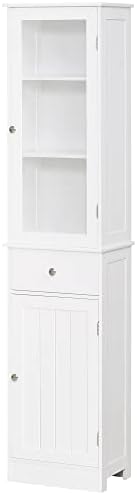 kleankin Bathroom Storage Cabinet with 3-tier Shelf Drawer Door, Floor Cabinet Free Standing Tall Slim Side Organizer Shelves, White